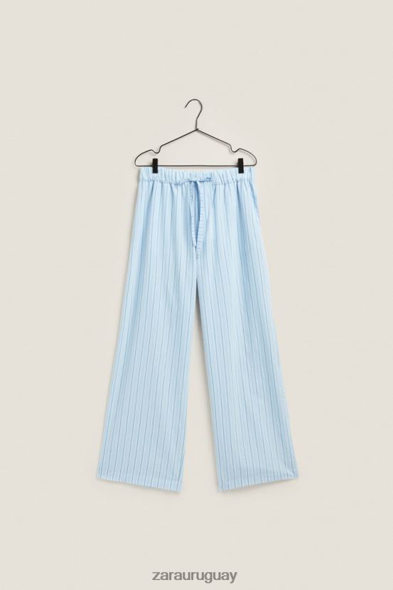 Zara pantalones con rayas finas mujer H6RHL21796 azul ropa