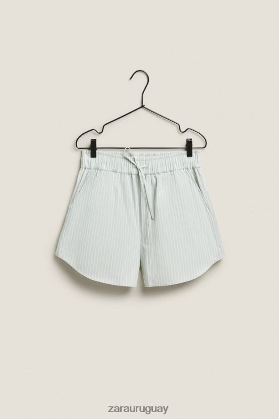 Zara pantalones cortos a rayas mujer H6RHL21809 verde claro ropa