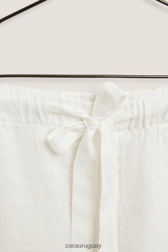 Zara pantalones cortos de lino mujer H6RHL21815 crudo ropa