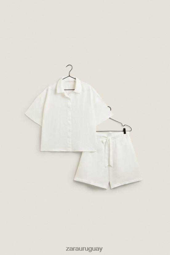 Zara pantalones cortos de lino mujer H6RHL21815 crudo ropa