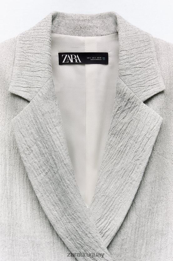 Zara blazer de lino con efecto arrugado mujer H6RHL2912 marga gris ropa