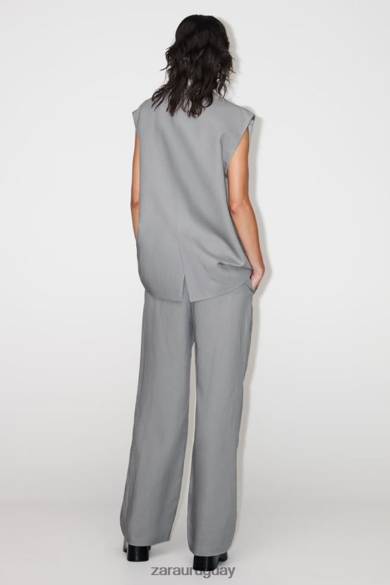 Zara pantalones acampanados en mezcla de lino mujer H6RHL2891 gris ropa