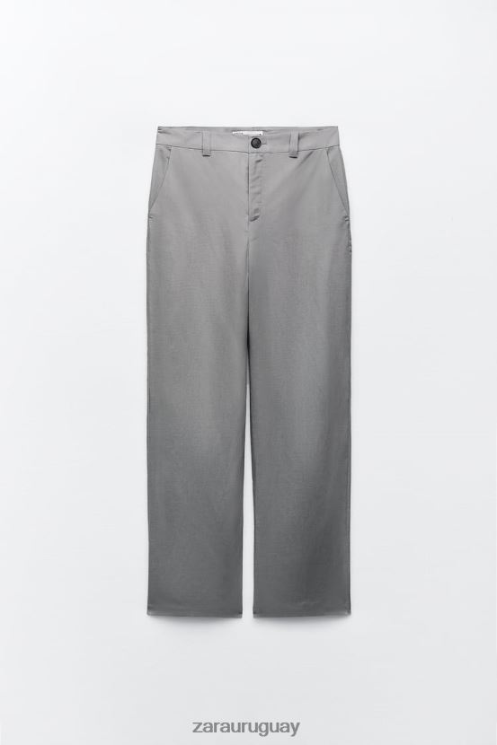 Zara pantalones acampanados en mezcla de lino mujer H6RHL2891 gris ropa