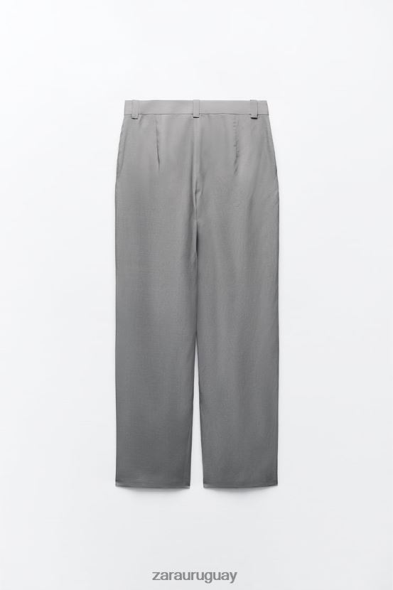 Zara pantalones acampanados en mezcla de lino mujer H6RHL2891 gris ropa