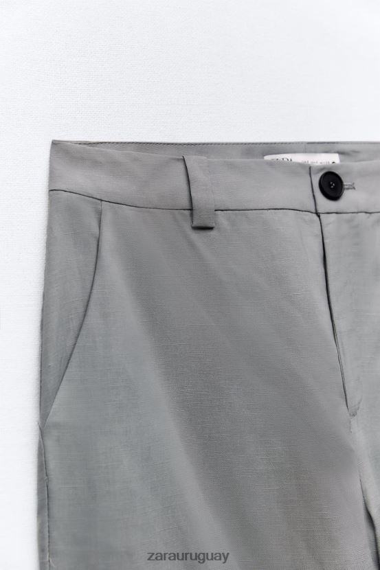 Zara pantalones acampanados en mezcla de lino mujer H6RHL2891 gris ropa