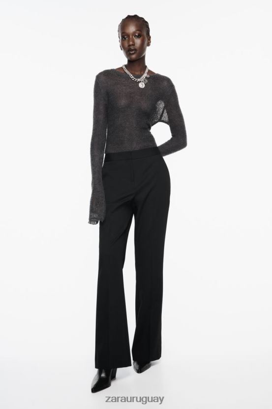 Zara pantalones acampanados largos mujer H6RHL2880 negro ropa