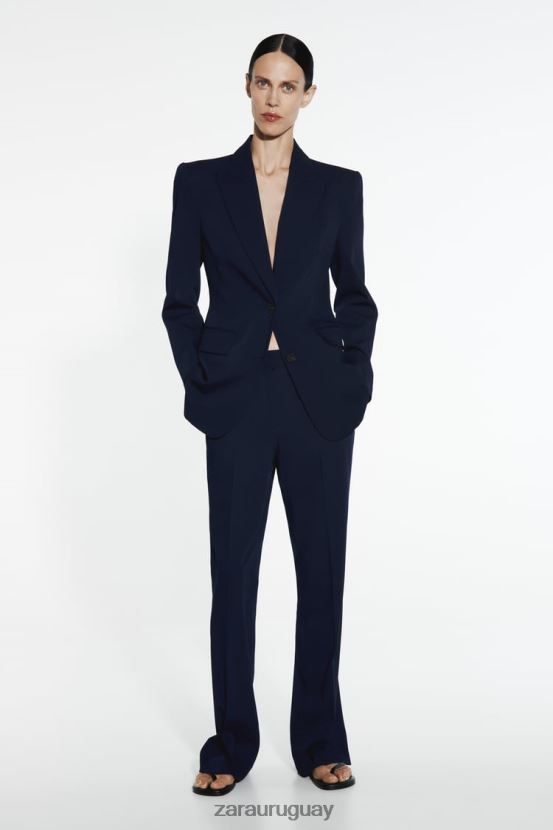 Zara pantalones acampanados largos mujer H6RHL2885 Azul marino ropa