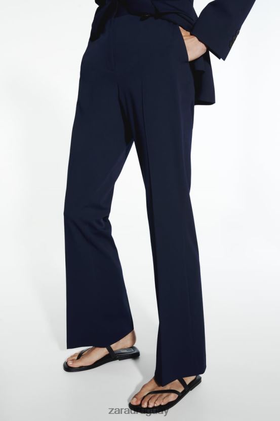 Zara pantalones acampanados largos mujer H6RHL2885 Azul marino ropa