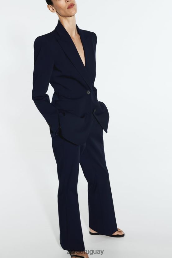 Zara pantalones acampanados largos mujer H6RHL2885 Azul marino ropa