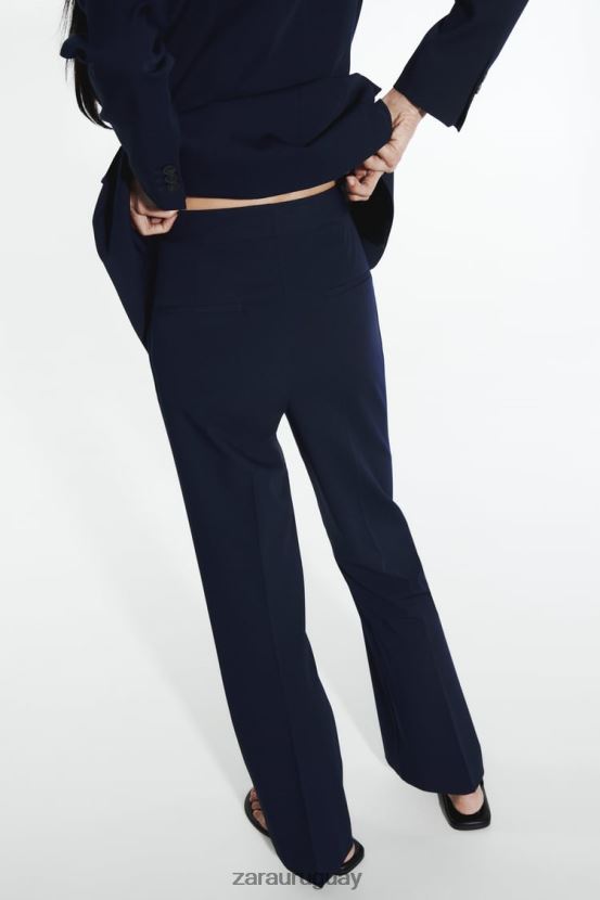 Zara pantalones acampanados largos mujer H6RHL2885 Azul marino ropa