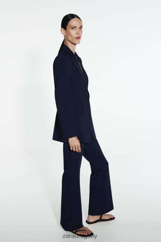 Zara pantalones acampanados largos mujer H6RHL2885 Azul marino ropa