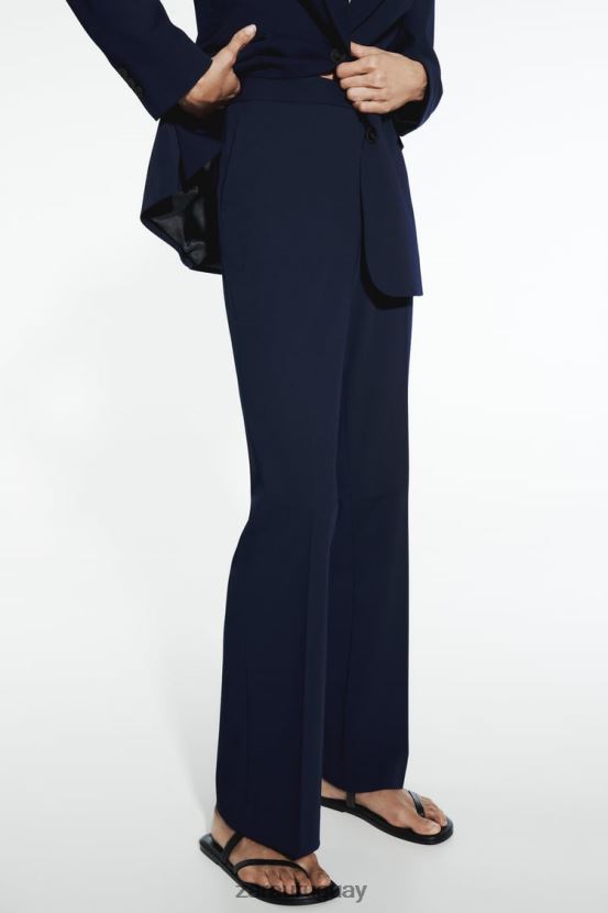 Zara pantalones acampanados largos mujer H6RHL2885 Azul marino ropa