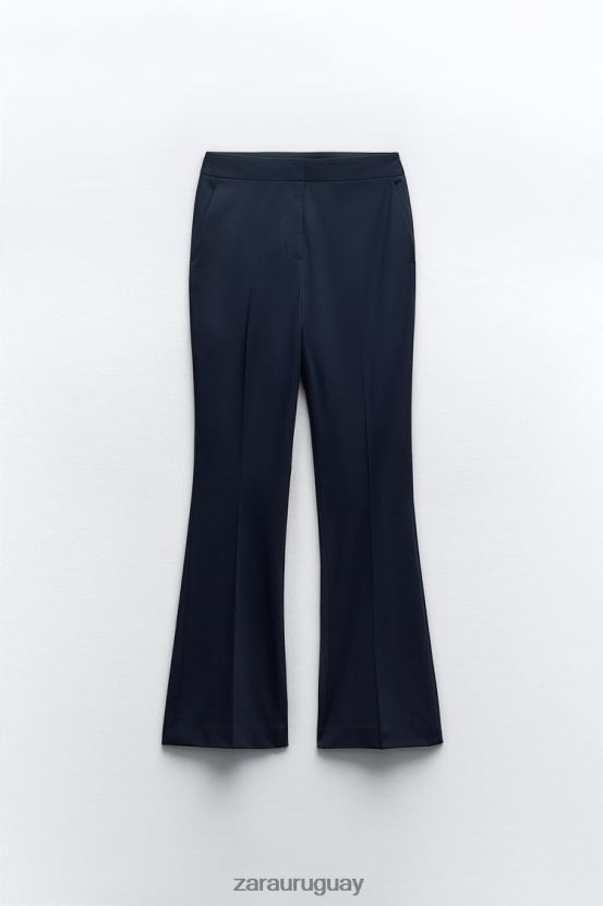Zara pantalones acampanados largos mujer H6RHL2885 Azul marino ropa