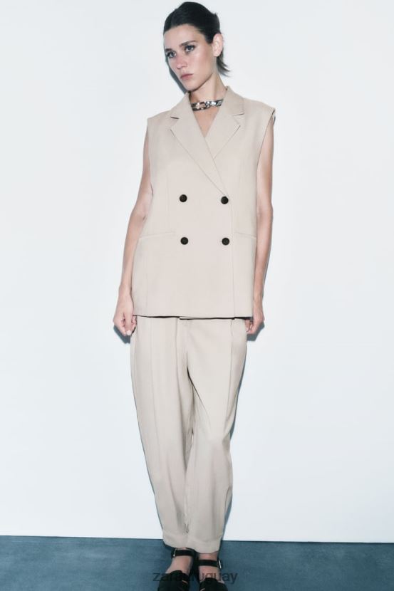 Zara pantalones cónicos mujer H6RHL2903 arena ropa