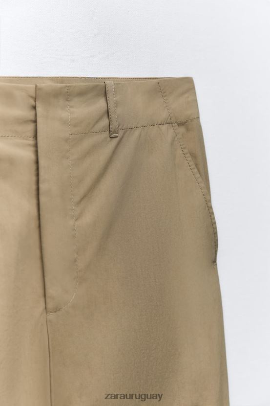 Zara pantalones casuales de pierna recta mujer H6RHL2916 caqui claro ropa