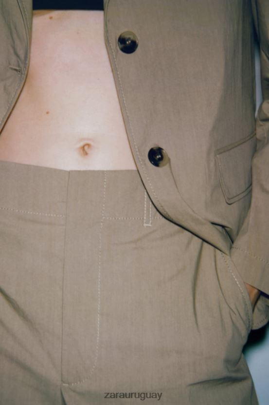 Zara pantalones casuales de pierna recta mujer H6RHL2916 caqui claro ropa