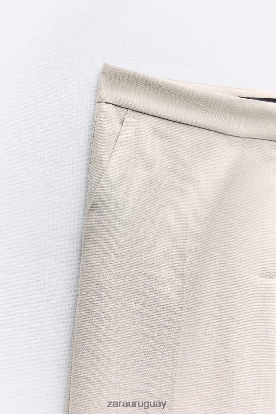 Zara pantalones de pierna recta mujer H6RHL2883 gris/beige ropa