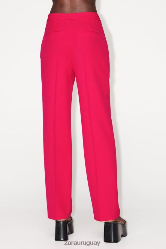 Zara pantalones de pierna recta mujer H6RHL2901 fucsia ropa