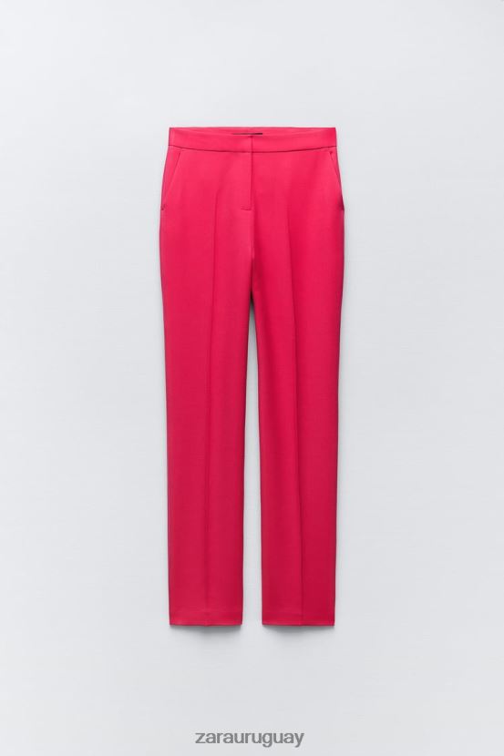 Zara pantalones de pierna recta mujer H6RHL2901 fucsia ropa