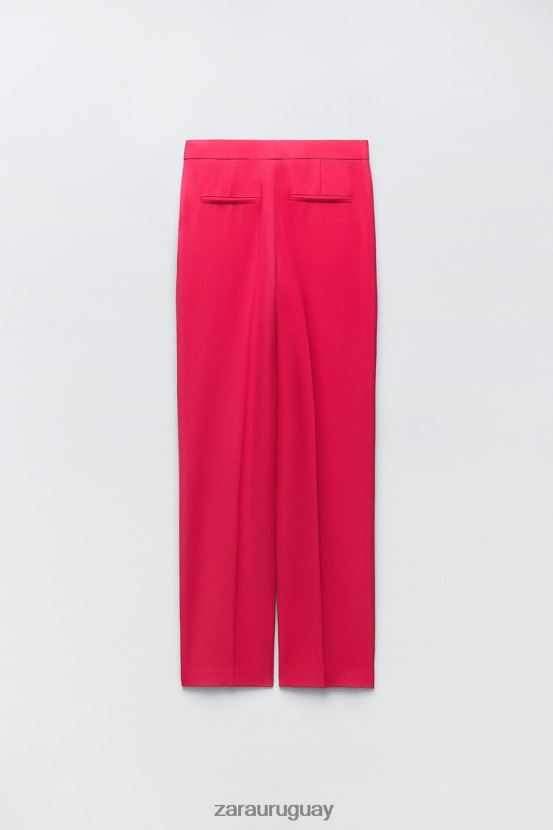 Zara pantalones de pierna recta mujer H6RHL2901 fucsia ropa