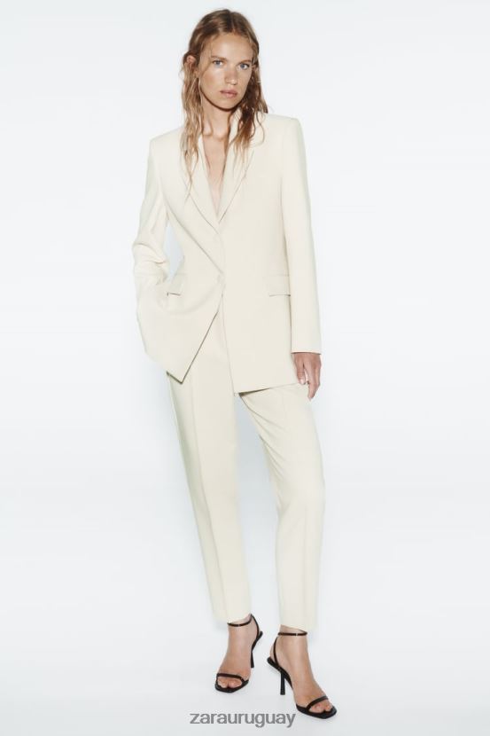 Zara pantalones delgados de cintura alta mujer H6RHL2886 crudo ropa