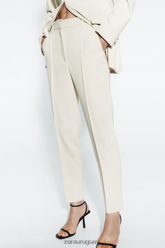 Zara pantalones delgados de cintura alta mujer H6RHL2886 crudo ropa