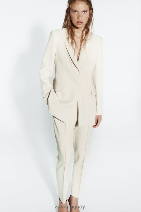 Zara pantalones delgados de cintura alta mujer H6RHL2886 crudo ropa