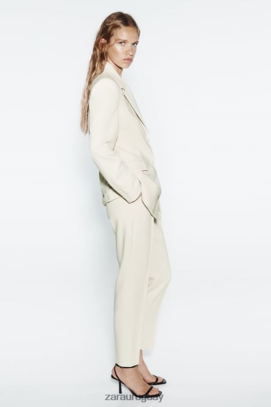 Zara pantalones delgados de cintura alta mujer H6RHL2886 crudo ropa