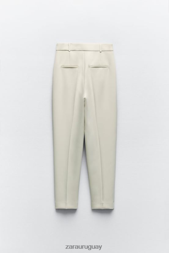 Zara pantalones delgados de cintura alta mujer H6RHL2886 crudo ropa