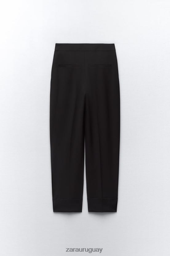 Zara pantalones rectos con puños vueltos mujer H6RHL2884 negro ropa