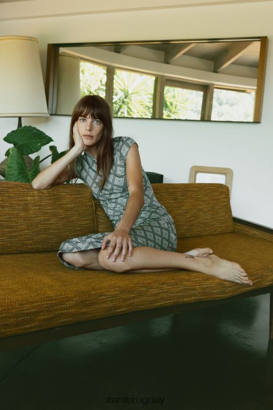 Zara vestido ajustado de jacquard mujer H6RHL2231 verduras ropa