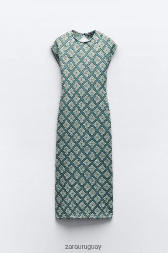 Zara vestido ajustado de jacquard mujer H6RHL2231 verduras ropa