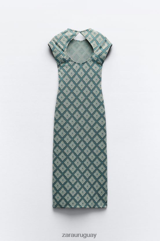 Zara vestido ajustado de jacquard mujer H6RHL2231 verduras ropa