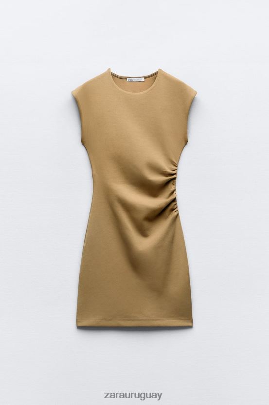 Zara vestido ajustado fruncido mujer H6RHL2235 caqui ropa