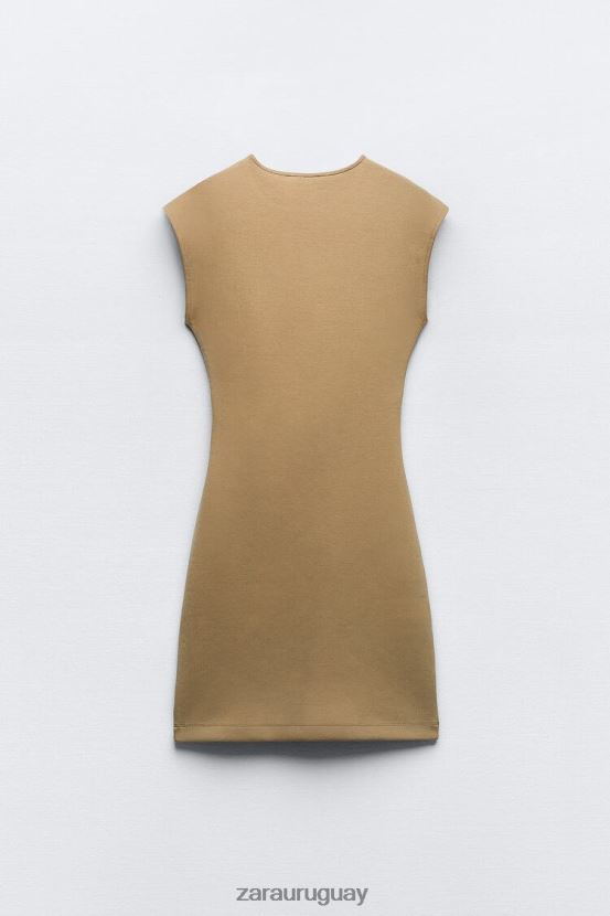Zara vestido ajustado fruncido mujer H6RHL2235 caqui ropa