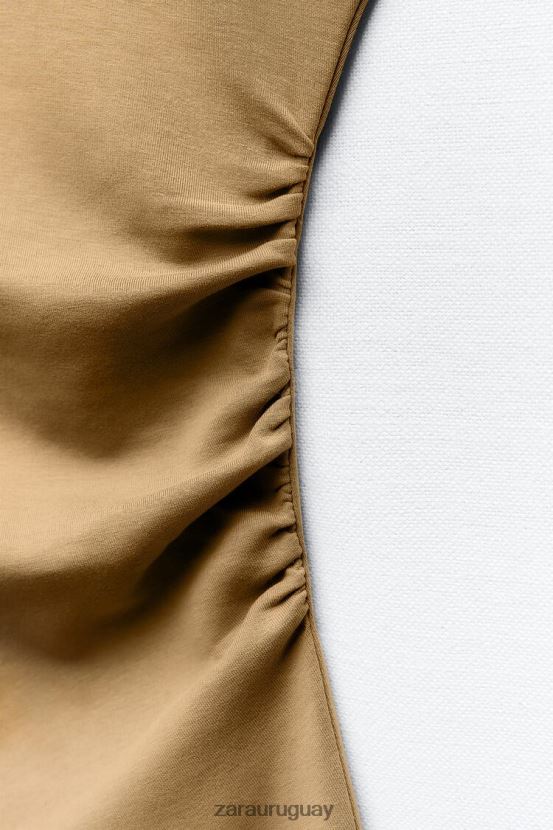 Zara vestido ajustado fruncido mujer H6RHL2235 caqui ropa