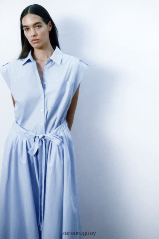Zara vestido camisero de popelina mujer H6RHL2238 cielo azul ropa