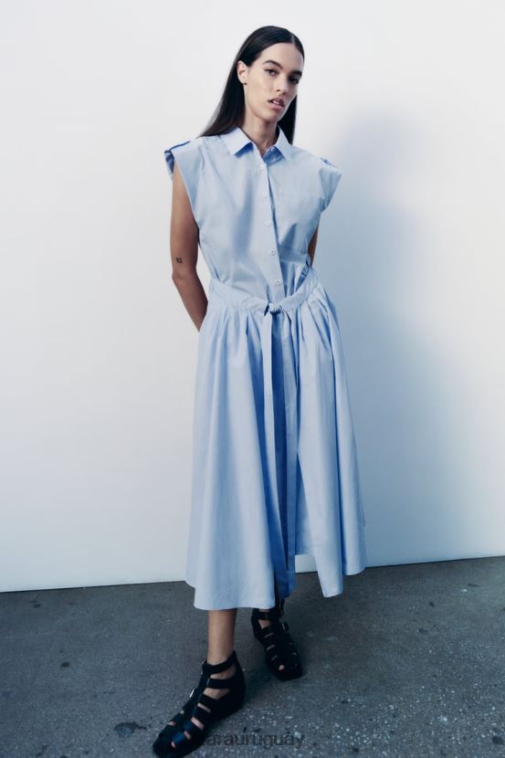 Zara vestido camisero de popelina mujer H6RHL2238 cielo azul ropa