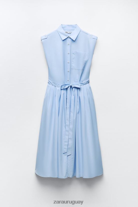 Zara vestido camisero de popelina mujer H6RHL2238 cielo azul ropa