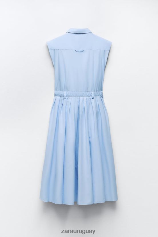 Zara vestido camisero de popelina mujer H6RHL2238 cielo azul ropa