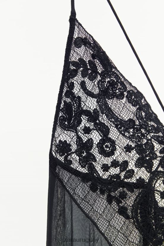 Zara vestido de georgette con ribete de guipur mujer H6RHL2236 negro ropa