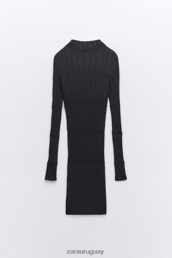 Zara vestido de punto de canalé con cuello alto mujer H6RHL2227 gris antracita ropa