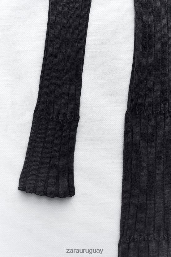 Zara vestido de punto de canalé con cuello alto mujer H6RHL2227 gris antracita ropa