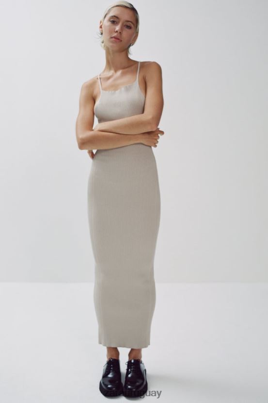 Zara vestido de punto de canalé mujer H6RHL2229 beige ropa