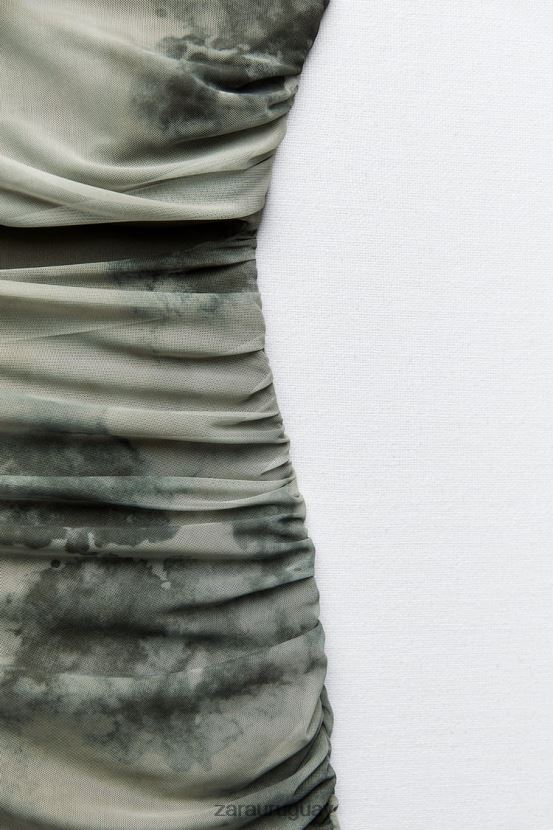 Zara vestido de tul estampado con aberturas mujer H6RHL2244 verduras ropa