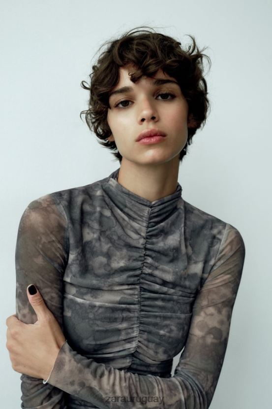 Zara vestido de tul estampado mujer H6RHL2245 verduras ropa