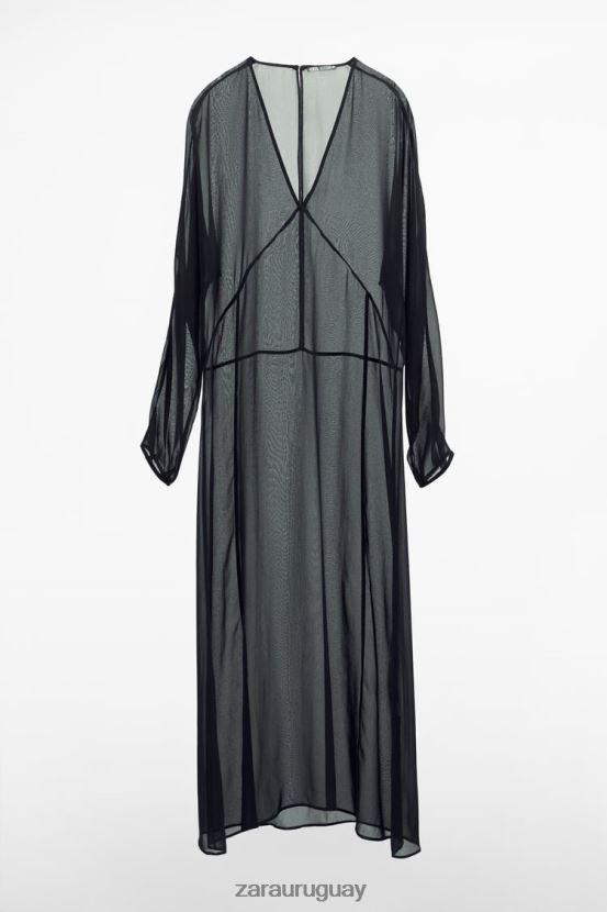 Zara vestido largo semitransparente mujer H6RHL2829 negro ropa