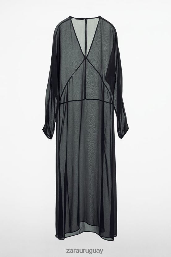 Zara vestido largo semitransparente mujer H6RHL2829 negro ropa