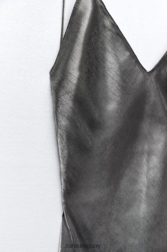 Zara vestido lencero metalizado mujer H6RHL2933 plata ropa