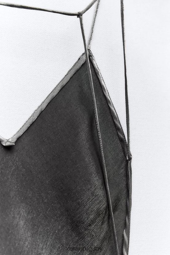 Zara vestido lencero metalizado mujer H6RHL2933 plata ropa